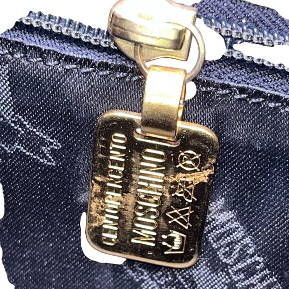 Moschino Women’s Light Blue Leather Gold Logo Hardware Structured Clutch Handbag - Picture 15 of 16